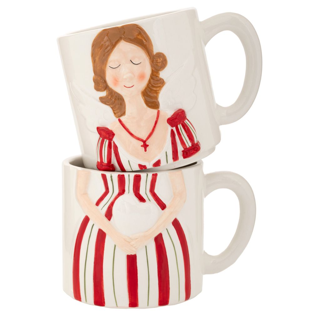 90768 ΣΕΤ 2 ΛΕΥΚΗ ΚΕΡΑΜΙΚΗ ΚΟΥΠΑ ΜΕ ΚΟΚΚΙΝΗ ΝΕΡΑΙΔΑ 13Χ10Χ18ΕΚ