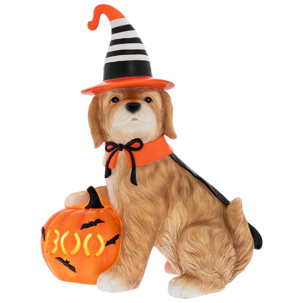 90817 ΠΟΛΥΧΡΩΜΗ ΠΟΛΥΡΕΖΙΝ ΦΙΓΟΥΡΑ ΣΚΥΛΟΥ HALLOWEEN ΜΕ LED 34Χ19Χ41ΕΚ