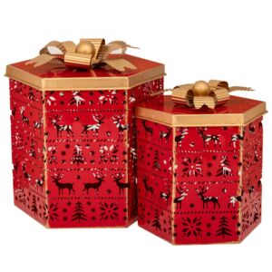 ΣΕΤ 2 ΚΟΚΚΙΝΑ  ΜΕΤΑΛΛΙΚΑ ΚΟΥΤΙΑ 24.5Χ21Χ26ΕΚ 19Χ17Χ21ΕΚ