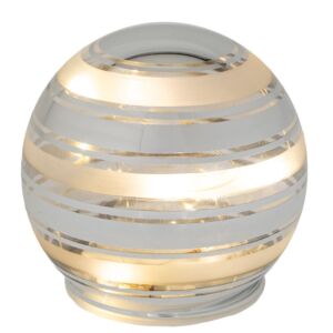 ΛΕΥΚΗ ΓΥΑΛΙΝΗ ΜΠΑΛΑ ΜΕ ΑΣΗΜΙ ΡΙΓΑ ΖΩΓΡΑΦΙΣΜΕΝΗ ΣΤΟ ΧΕΡΙ ΚΑΙ LED ΦΩΣ Φ10ΕΚ ΜΠΑΤΑΡΙΑΣ