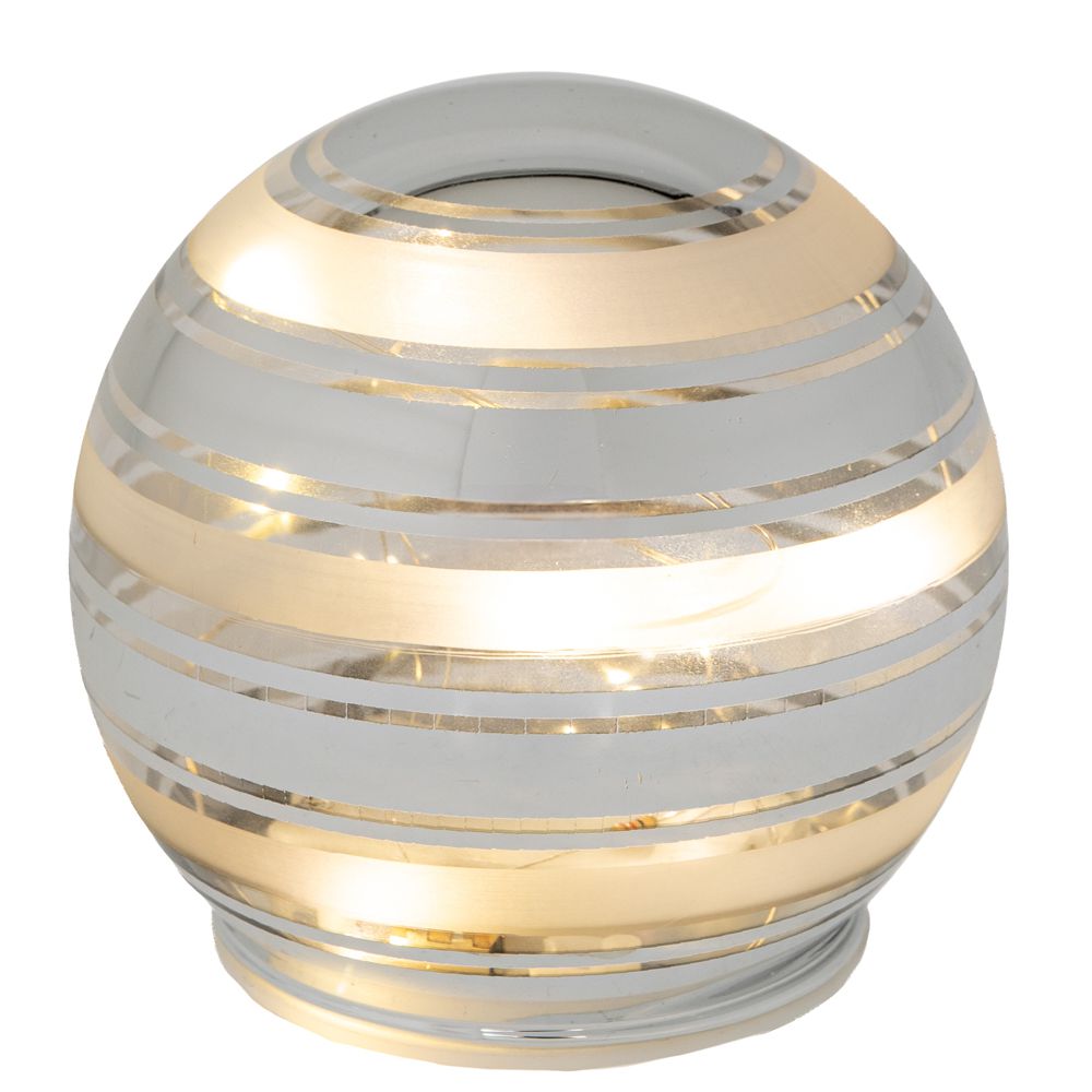 90922 ΛΕΥΚΗ ΓΥΑΛΙΝΗ ΜΠΑΛΑ ΜΕ ΑΣΗΜΙ ΡΙΓΑ ΖΩΓΡΑΦΙΣΜΕΝΗ ΣΤΟ ΧΕΡΙ ΚΑΙ LED ΦΩΣ Φ10ΕΚ ΜΠΑΤΑΡΙΑΣ