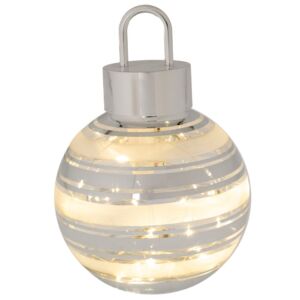 ΛΕΥΚΗ ΓΥΑΛΙΝΗ ΜΠΑΛΑ ΜΕ ΑΣΗΜΙ ΡΙΓΑ ΚΑΙ LED ΦΩΣ Φ12ΕΚ ΜΠΑΤΑΡΙΑΣ