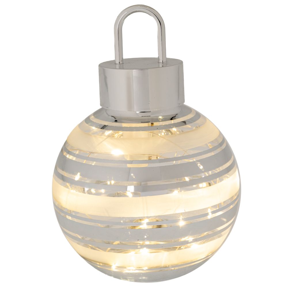 90923 ΛΕΥΚΗ ΓΥΑΛΙΝΗ ΜΠΑΛΑ ΜΕ ΑΣΗΜΙ ΡΙΓΑ ΚΑΙ LED ΦΩΣ Φ12ΕΚ ΜΠΑΤΑΡΙΑΣ