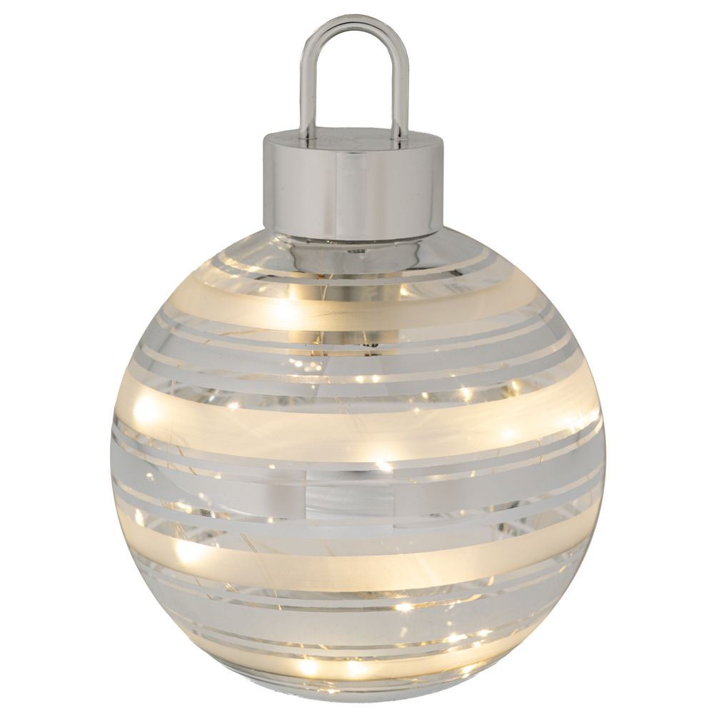 90924 ΛΕΥΚΗ ΓΥΑΛΙΝΗ ΜΠΑΛΑ ΜΕ ΑΣΗΜΙ ΡΙΓΑ ΚΑΙ LED ΦΩΣ Φ15ΕΚ ΜΠΑΤΑΡΙΑΣ