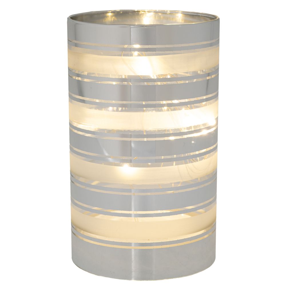 90925 ΑΣΗΜΙ ΓΥΑΛΙΝΟΣ ΔΙΑΚΟΣΜΗΤΙΚΟΣ ΚΥΛΙΝΔΡΟΣ ΜΕ ΛΕΥΚΕΣ ΡΙΓΕΣ AND LED ΦΩΣ Φ9Χ15ΕΚ ΜΠΑΤΑΡΙΑΣ