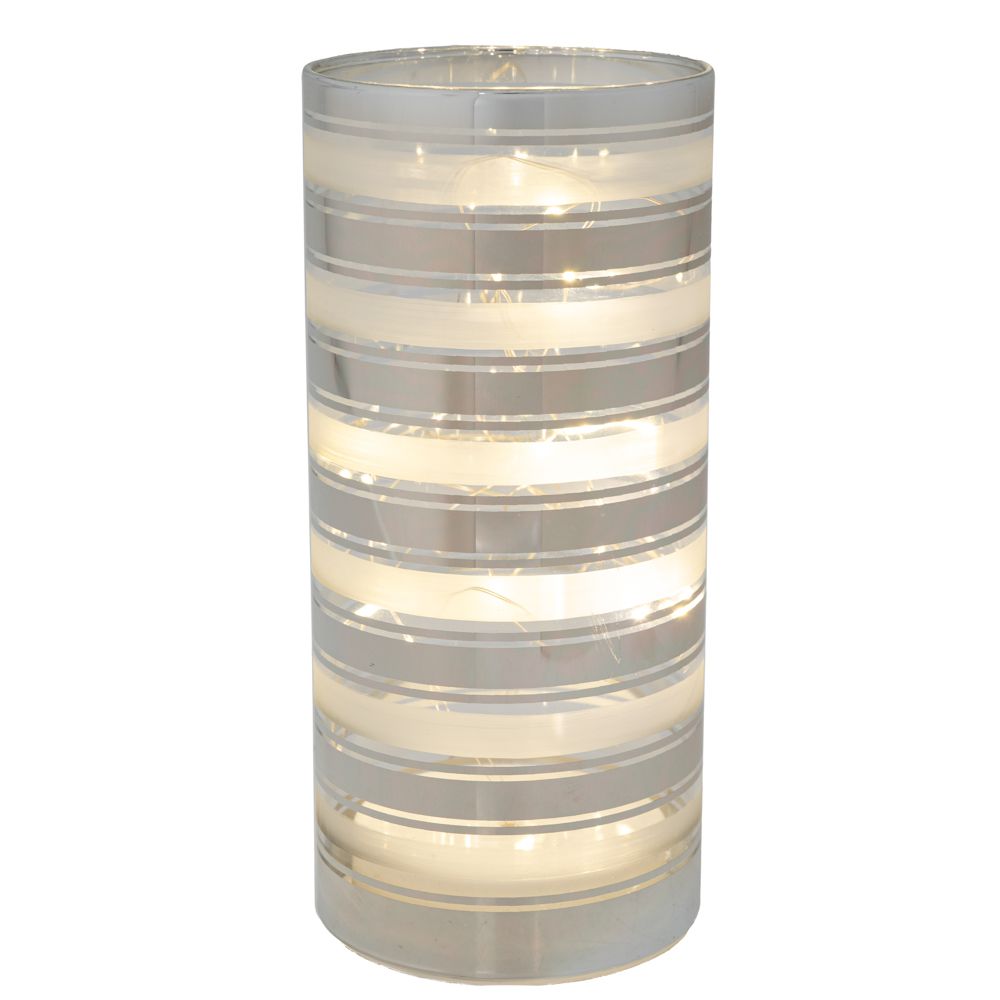 90926 ΑΣΗΜΙ ΓΥΑΛΙΝΟΣ ΔΙΑΚΟΣΜΗΤΙΚΟΣ ΚΥΛΙΝΔΡΟΣ ΜΕ ΛΕΥΚΕΣ ΡΙΓΕΣ AND LED ΦΩΣ Φ9Χ20ΕΚ ΜΠΑΤΑΡΙΑΣ