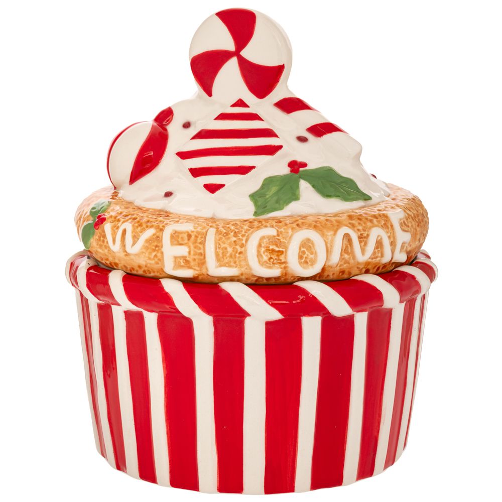 90942 ΚΟΚΚΙΝΗ ΛΕΥΚΗ ΚΕΡΑΜΙΚΗ ΜΠΙΣΚΟΤΙΕΡΑ ΣΕ ΣΧΗΜΑ ΧΡΙΣΤΟΥΓΕΝΝΙΑΤΙΚΟ CUPCAKE 18Χ18Χ22ΕΚ