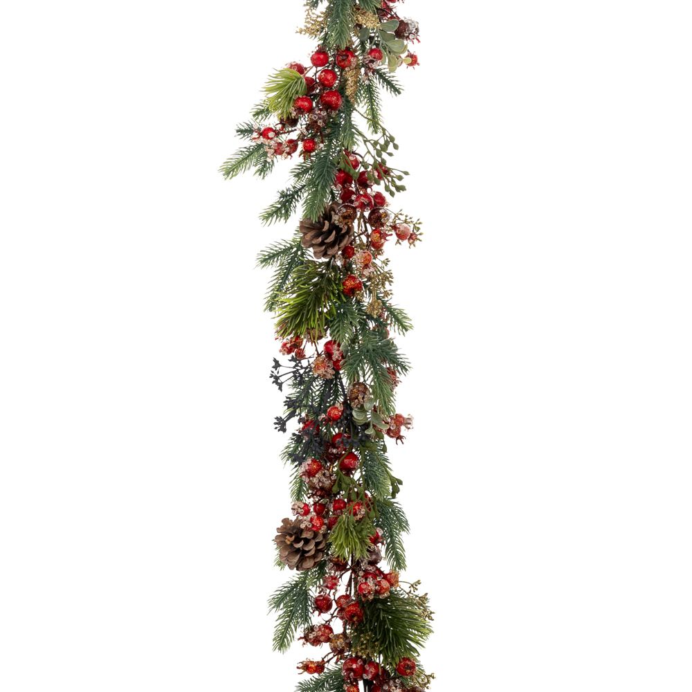 91054 ΠΑΓΩΜΕΝΗ ΠΡΑΣΙΝΗ ΓΙΡΛΑΝΤΑ ΜΕ ΚΟΚΚΙΝΑ BERRIES ΚΑΙ ΚΟΥΚΟΥΝΑΡΙΑ 180ΕΚ