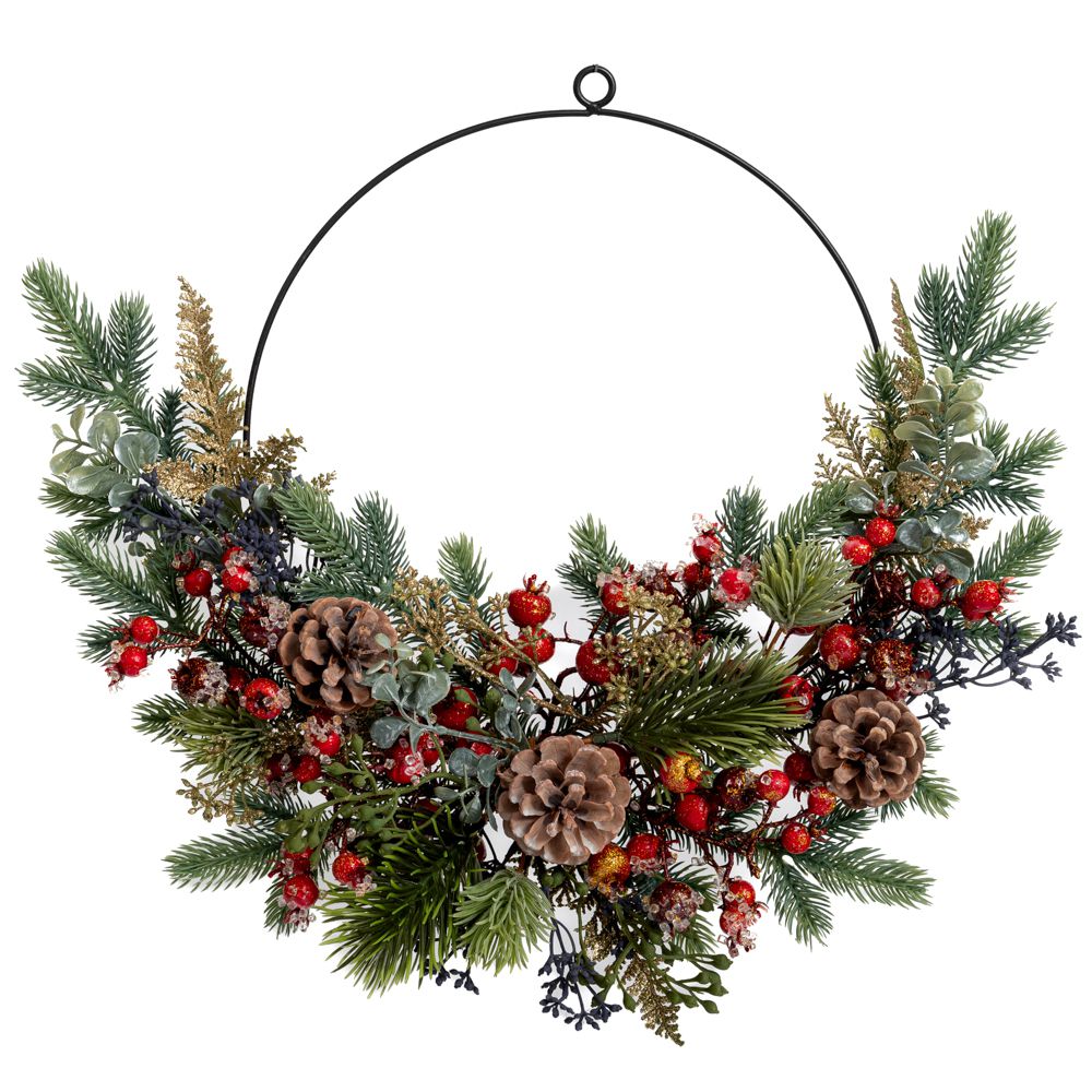 91056 ΠΑΓΩΜΕΝΟΠΡΑΣΙΝΟ ΣΤΕΦΑΝΙ ΜΕ ΚΟΚΚΙΝΑ BERRIES ΚΑΙ ΚΟΥΚΟΥΝΑΡΙΑ 30ΕΚ