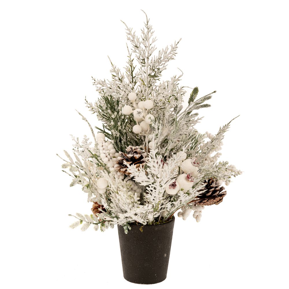 91073 ΧΙΟΝΙΣΜΕΝΟ ΔΕΝΤΡΟ ME ΛΕΥΚΑ BERRIES ΚΑΙ ΚΟΥΚΟΥΝΑΡΙΑ ΣΕ ΠΛΑΣΤΙΚΗ ΓΛΑΣΤΡΑ 43ΕΚ