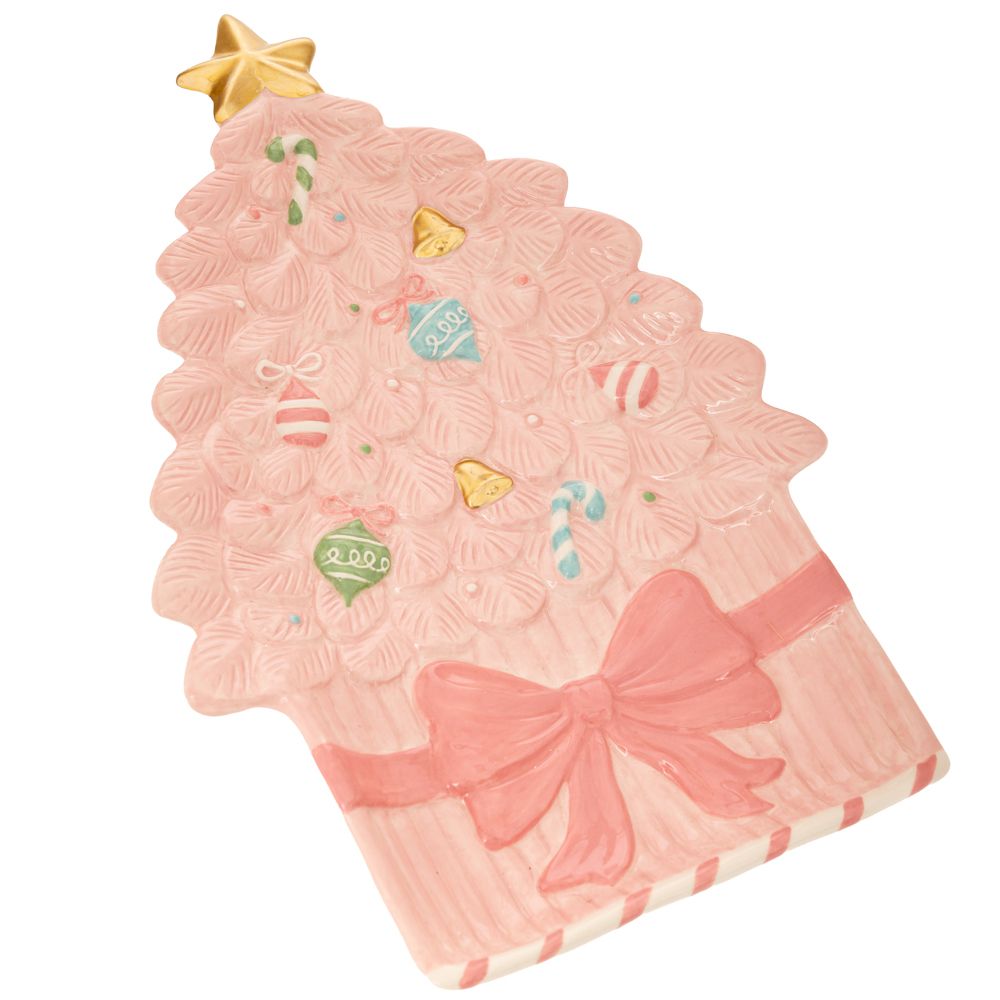 91111 ΡΟΖ ΚΕΡΑΜΙΚΗ ΠΙΑΤΕΛΑ ΣΕ ΣΧΗΜΑ ΧΡΙΣΤΟΥΓΕΝΝΙΑΤΙΚΟ ΔΕΝΤΡΟ ΜΕ ΧΡΥΣΟ ΑΣΤΕΡΙ 37Χ23Χ4ΕΚ