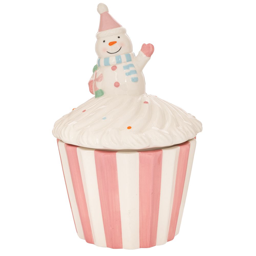 91116 ΡΟΖ ΛΕΥΚΗ ΚΕΡΑΜΙΚΗ ΜΠΙΣΚΟΤΙΕΡΑ CUPCAKE ΜΕ ΧΙΟΝΑΝΘΡΩΠΟ 18Χ18Χ28