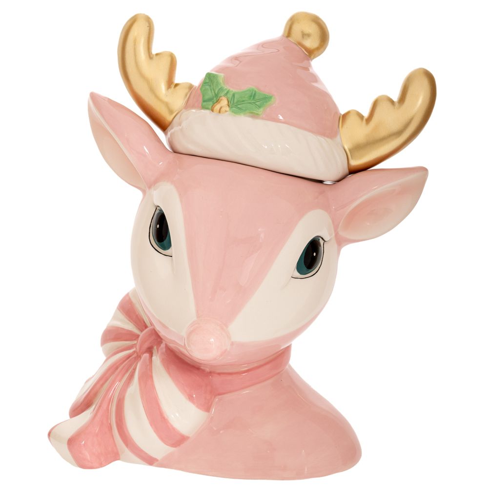 91117 ΡΟΖ ΚΕΡΑΜΙΚΗ ΜΠΙΣΚΟΤΙΕΡΑ ΣΕ ΣΧΗΜΑ ΚΕΦΑΛΙ ΕΛΑΦΙΟΥ ΜΕ ΧΡΥΣΑ ΚΕΡΑΤΑ 23Χ17Χ28ΕΚ