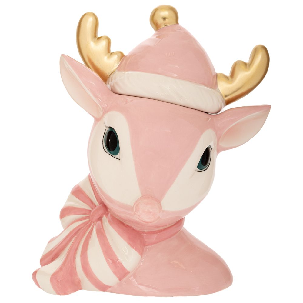 91118 ΡΟΖ ΚΕΡΑΜΙΚΗ ΜΠΙΣΚΟΤΙΕΡΑ ΣΕ ΣΧΗΜΑ ΚΕΦΑΛΙ ΕΛΑΦΙΟΥ ΜΕ ΧΡΥΣΑ ΚΕΡΑΤΑ 20Χ14