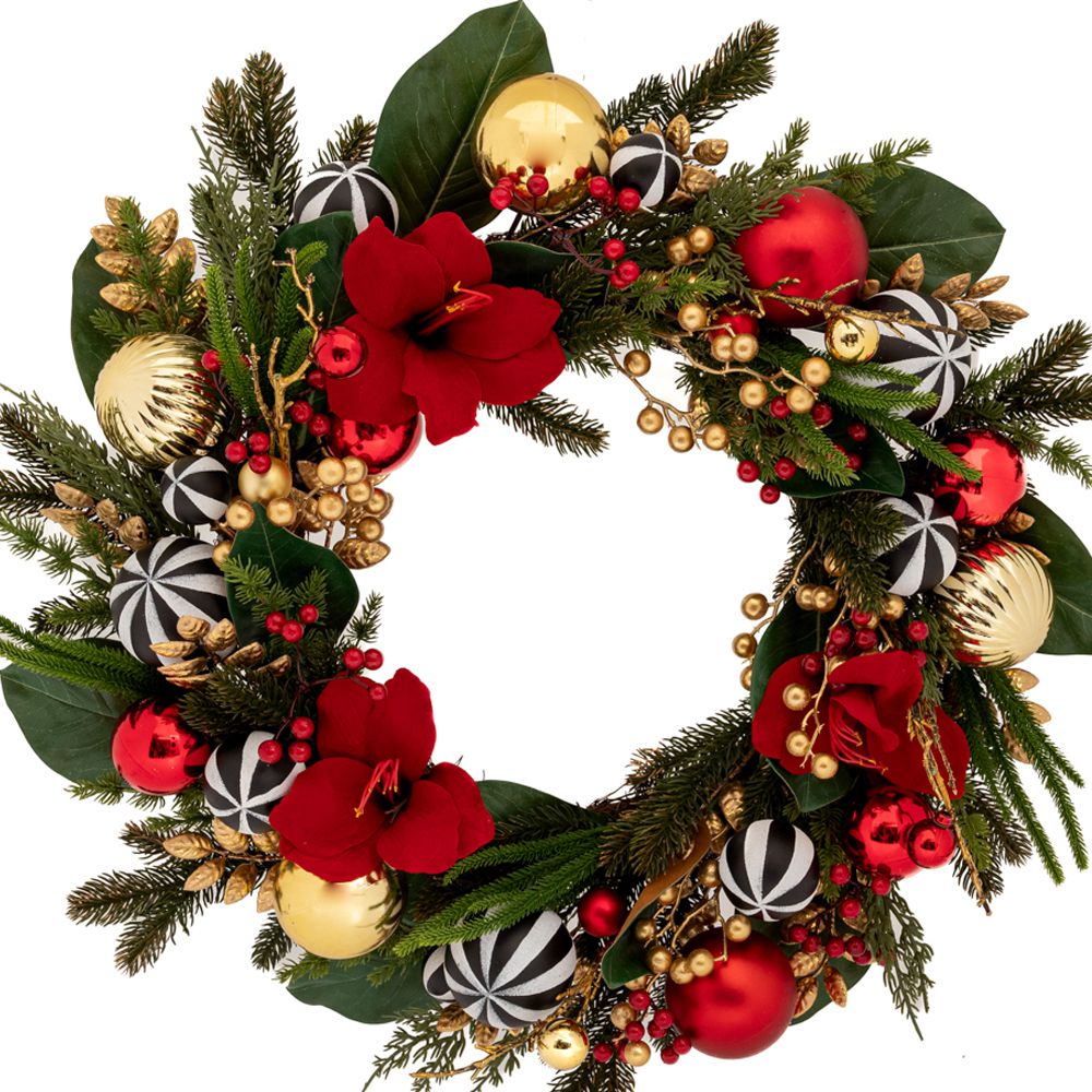 91132 ΚΟΚΚΙΝΟ ΣΤΕΦΑΝΙ ΜΕ ΤΕΧΝΗΤΑ ΑΝΘΗ ΚΑΙ ΚΟΚΚΙΝΕΣ ΜΠΑΛΕΣ 61Χ61Χ17ΕΚ