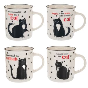 ΑΣΠΡΟΜΑΥΡΗ ΚΕΡΑΜΙΚΗ ΚΟΥΠΑ ΜΕ ΦΙΓΟΥΡΑ ΓΑΤΑΣ 330ml 4 ΣΧΕΔΙΑ