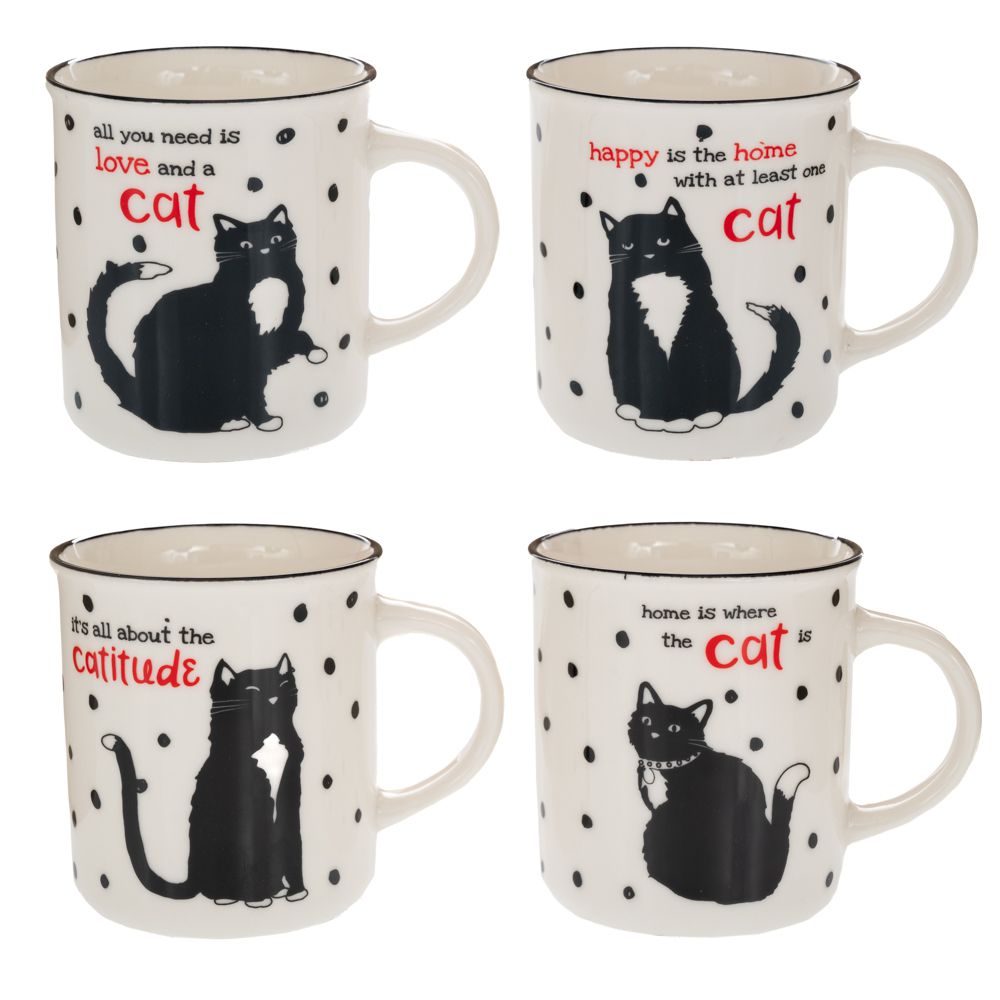 91626 ΑΣΠΡΟΜΑΥΡΗ ΚΕΡΑΜΙΚΗ ΚΟΥΠΑ ΜΕ ΦΙΓΟΥΡΑ ΓΑΤΑΣ 330ml 4 ΣΧΕΔΙΑ