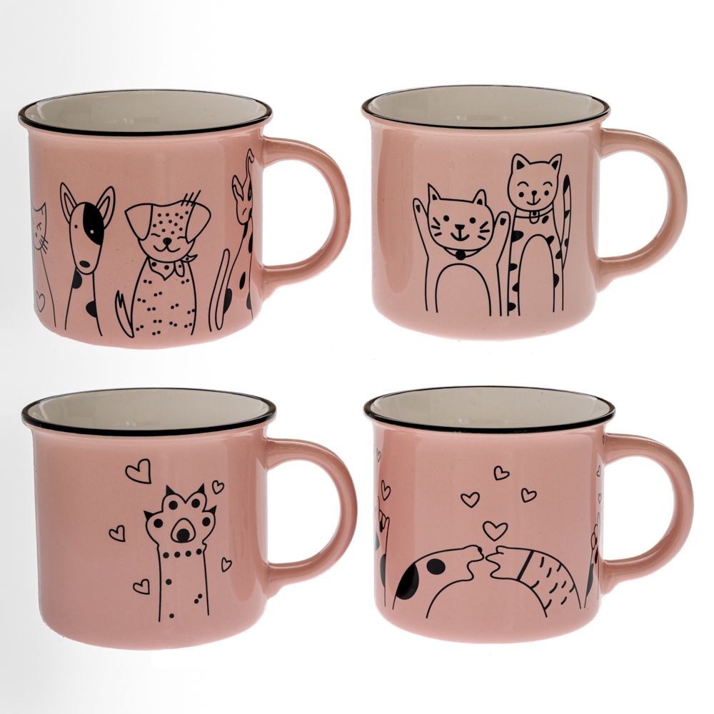 91627 ΡΟΖ ΚΕΡΑΜΙΚΗ ΚΟΥΠΑ ΜΕ ΦΙΓΟΥΡΑ ΓΑΤΑΣ AND ΣΚΥΛΟΥ 460ml ΣΕ 4 ΣΧΕΔΙΑ (10Χ9ΕΚ)