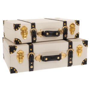 ΣΕΤ 2 ΛΕΥΚΕΣ ΒΑΛΙΤΣΕΣ ΜΕ ΜΑΥΡΕΣ ΔΕΡΜΑΤΙΝΕΣ ΛΕΠΤΟΜΕΡΕΙΕΣ 45Χ15Χ30ΕΚ 40Χ10Χ25ΕΚ