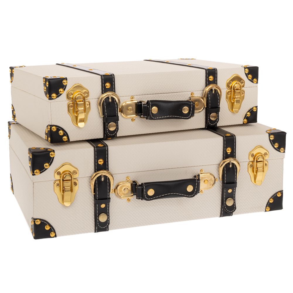 91664 ΣΕΤ 2 ΛΕΥΚΕΣ ΒΑΛΙΤΣΕΣ ΜΕ ΜΑΥΡΕΣ ΔΕΡΜΑΤΙΝΕΣ ΛΕΠΤΟΜΕΡΕΙΕΣ 45Χ15Χ30ΕΚ 40Χ10Χ25ΕΚ