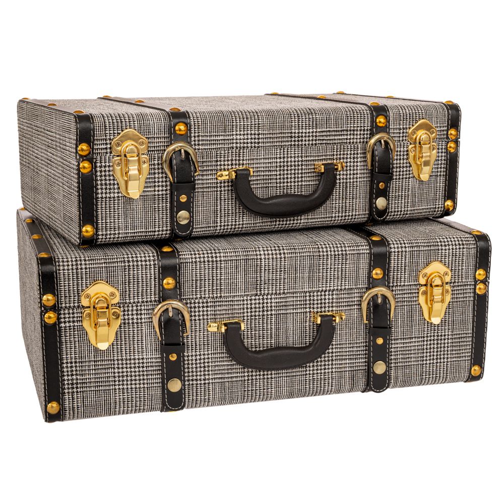 91665 ΣΕΤ 2 ΑΣΠΡΟΜΑΥΡΕΣ ΚΑΡΟ ΒΑΛΙΤΣΕΣ ΜΕ ΧΡΥΣΕΣ ΛΕΠΤΟΜΕΡΕΙΕΣ 50Χ17Χ34ΕΚ 46Χ14Χ28ΕΚ