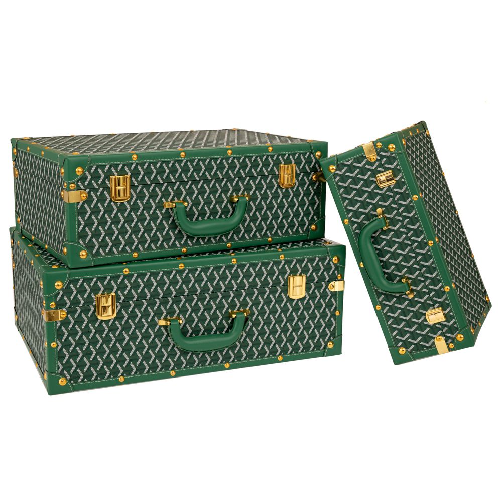 91667 ΣΕΤ 3 ΠΡΑΣΙΝΕΣ ΚΑΡΟ ΒΑΛΙΤΣΕΣ ΜΕ ΧΡΥΣΕΣ ΛΕΠΤΟΜΕΡΕΙΕΣ 53Χ38Χ20ΕΚ 48Χ32Χ17ΕΚ 38Χ25Χ14ΕΚ