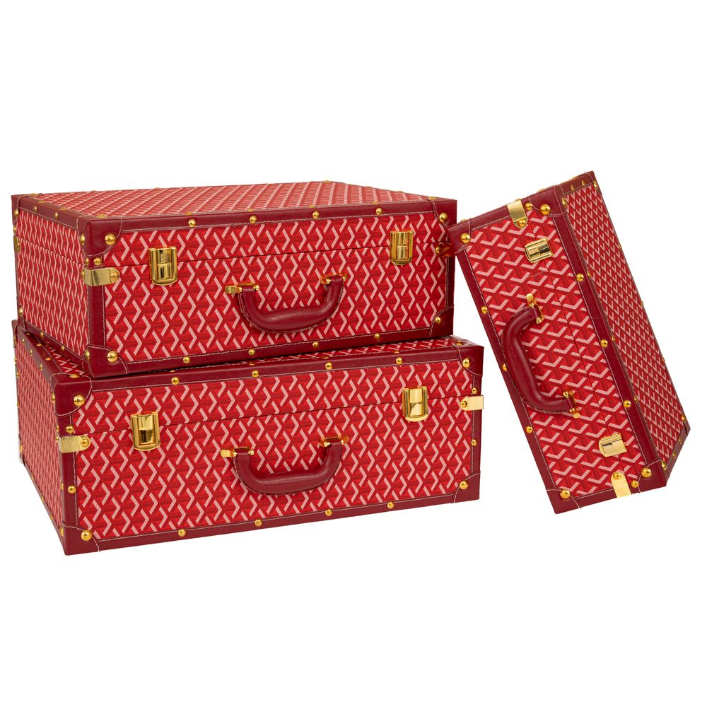 91668 ΣΕΤ 3 ΚΟΚΚΙΝΕΣ ΚΑΡΟ ΒΑΛΙΤΣΕΣ ΜΕ ΧΡΥΣΕΣ ΛΕΠΤΟΜΕΡΕΙΕΣ 53Χ38Χ20ΕΚ 48Χ32Χ17ΕΚ 38Χ25Χ14ΕΚ