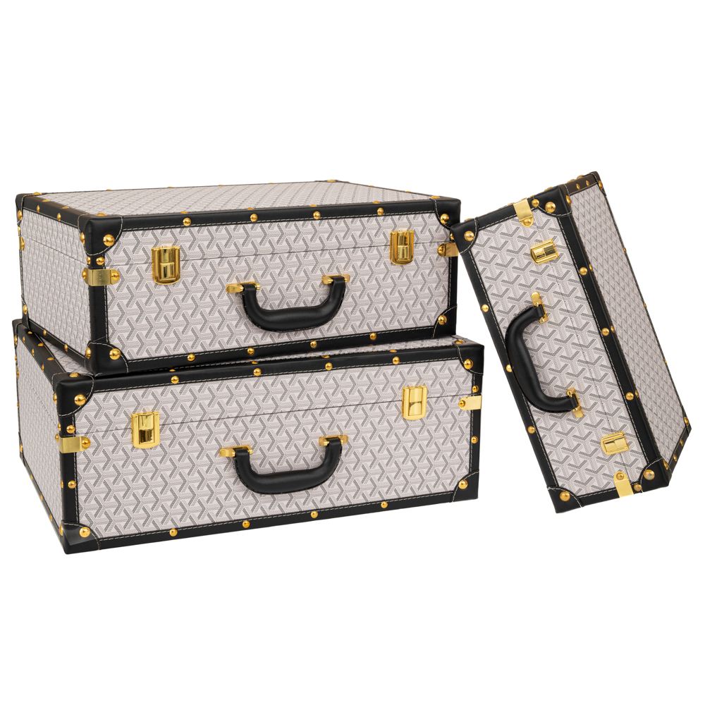 91669 ΣΕΤ 3 ΑΣΠΡΟΜΑΥΡΕΣ ΚΑΡΟ ΒΑΛΙΤΣΕΣ ΜΕ ΧΡΥΣΕΣ AND ΜΑΥΡΕΣ ΛΕΠΤΟΜΕΡΕΙΕΣ 53Χ38Χ20ΕΚ 48Χ32Χ17ΕΚ 38Χ25Χ14ΕΚ