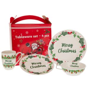 ΣΕΤ 4 ΚΕΡΑΜΙΚΟ ΣΕΡΒΙΤΣΙΟ MERRY CHRISTMAS