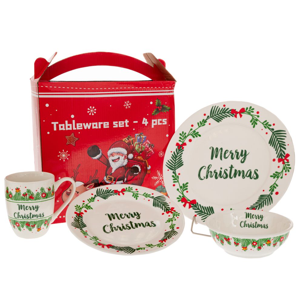 91887 ΣΕΤ 4 ΚΕΡΑΜΙΚΟ ΣΕΡΒΙΤΣΙΟ MERRY CHRISTMAS