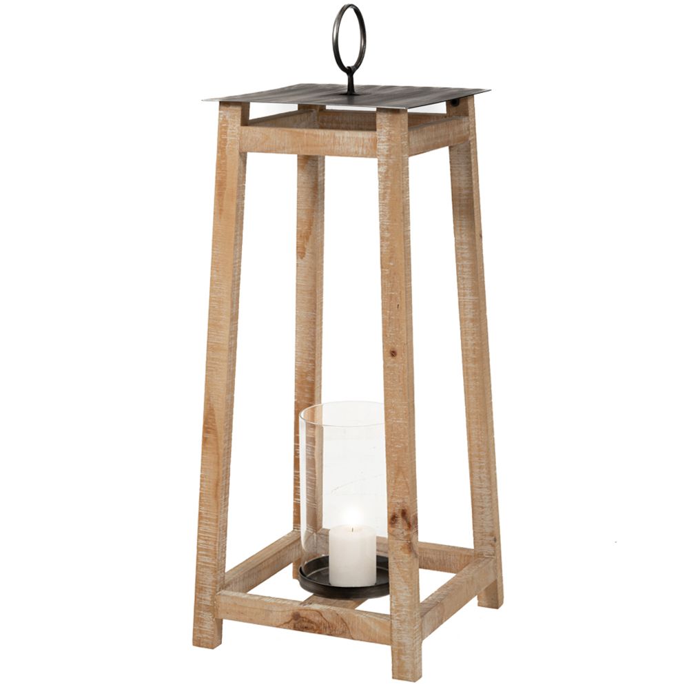 84916 ΞΥΛΙΝΟ ΦΑΝΑΡΙ ΔΑΠΕΔΟΥ 41x41x106EK ME ΜΕΤΑΛΛΙΚΗ ΟΡΟΦΗ