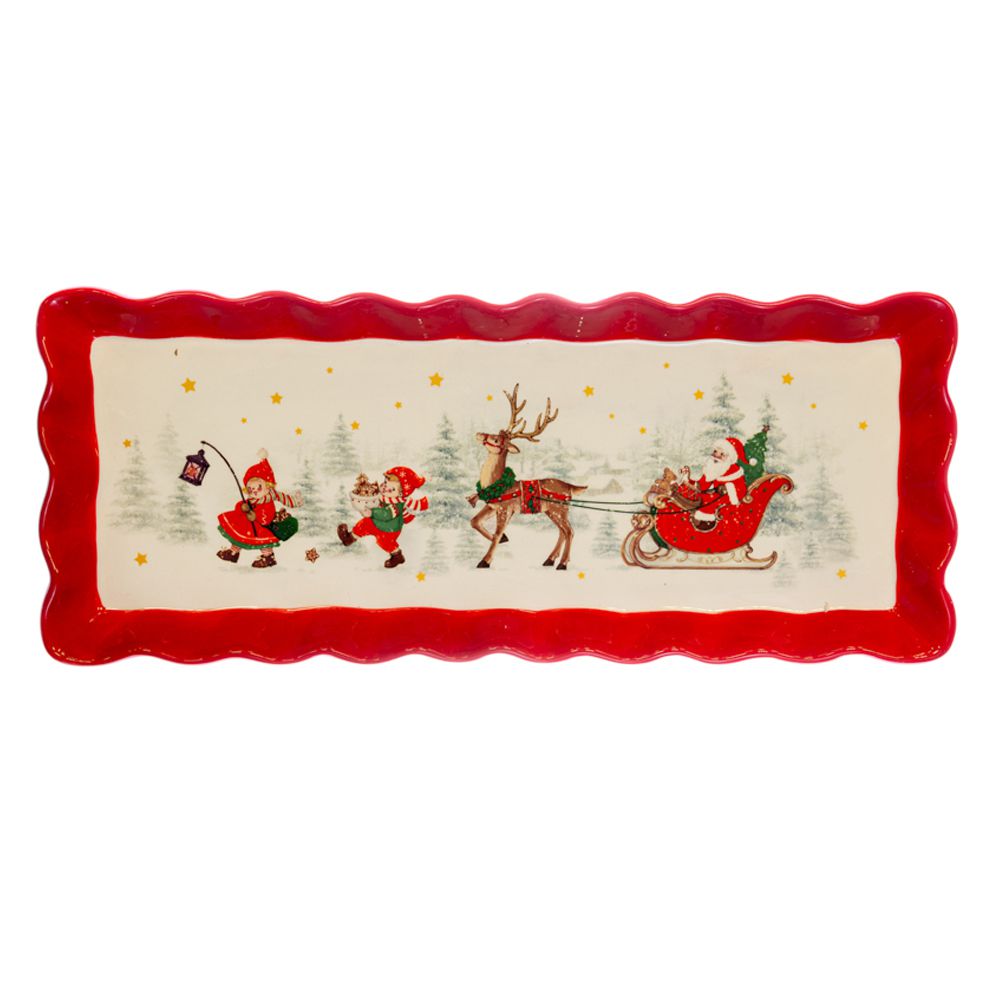 86953 ΛΕΥΚΗ ΚΟΚΚΙΝΗ ΚΕΡΑΜΙΚΗ ΟΡΘΟΓΩΝΙΑ ΠΙΑΤΕΛΑ ΜΕ ΧΡΙΣΤΟΥΓΕΝΝΙΑΤΙΚΟ ΣΚΗΝΙΚΟ 38Χ15