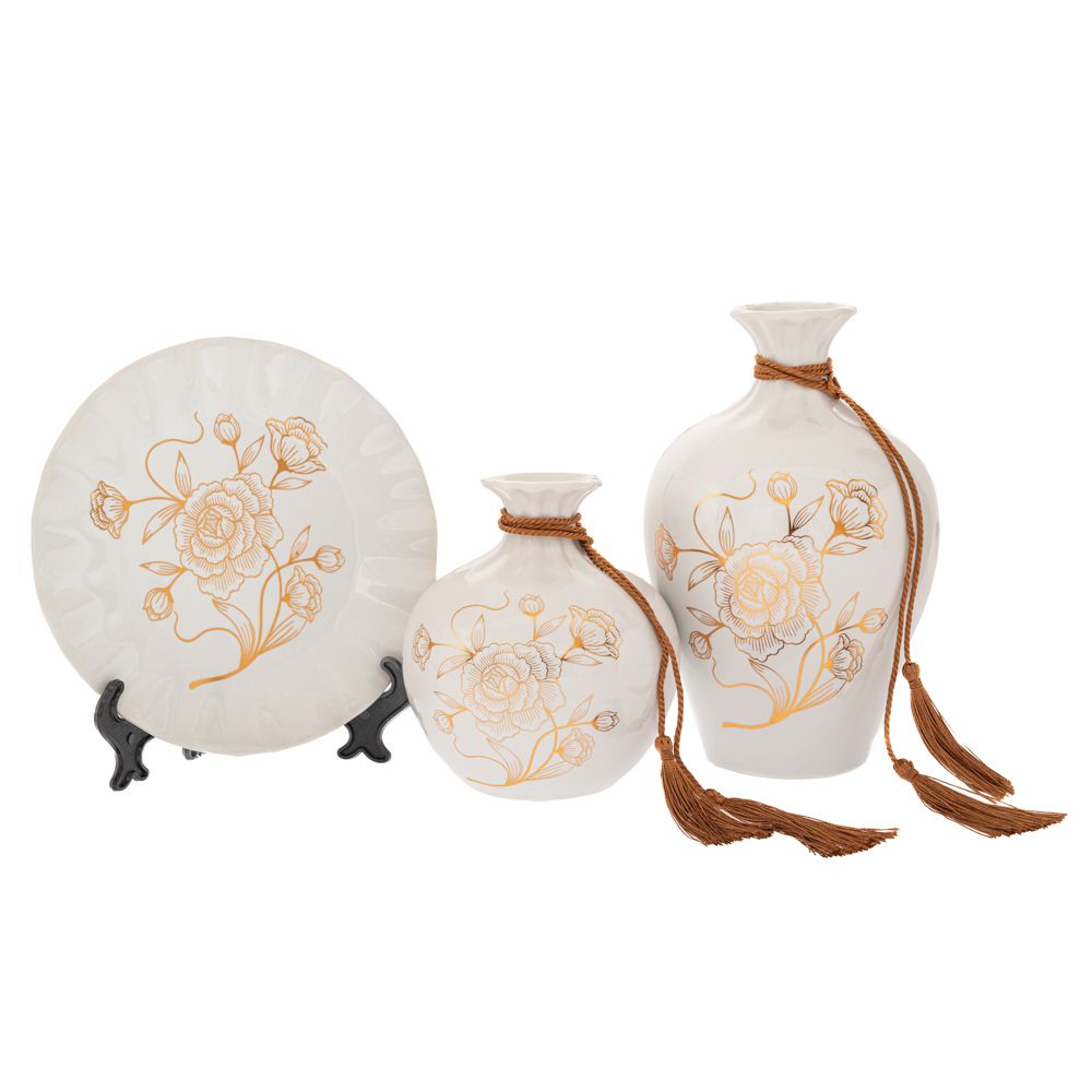 88567 ΣΕΤ 3 ΛΕΥΚΑ ΚΕΡΑΜΙΚΑ ΕΠΙΤΡΑΠΕΖΙΑ ΔΙΑΚΟΣΜΗΤΙΚΑ ΜΕ ΛΟΥΛΟΥΔΙΑ 14Χ14Χ22 13Χ13Χ15 20Χ20Χ2ΕΚ