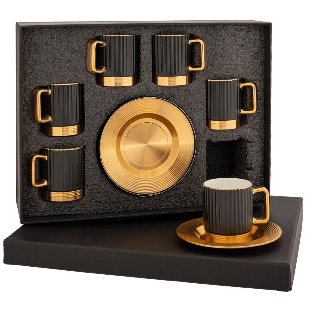 90081 ΣΕΤ 6 ΜΑΥΡΟ ΦΛΥΤΖΑΝΙ ΜΕ ΠΙΑΤΑΚΙ ΚΕΡΑΜΙΚΟ+ΜΕΤΑΛΛΟ 5x6 11.5εκ πιατάκι