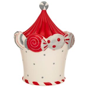 ΛΕΥΚΗ ΚΕΡΑΜΙΚΗ ΜΠΙΣΚΟΤΙΕΡΑ ΜΕ ΚΟΚΚΙΝΟ ΚΑΠΑΚΙ ΚΑΙ ΚΑΡΑΜΕΛΕΣ 18Χ18Χ23ΕΚ