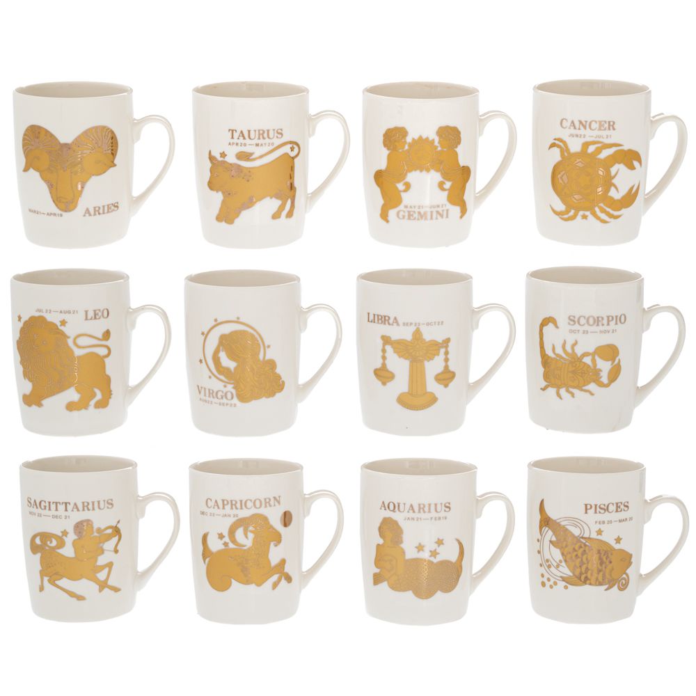 91505 ΛΕΥΚΗ ΚΕΡΑΜΙΚΗ ΚΟΥΠΑ ΜΕ 12 ΧΡΥΣΑ ΖΩΔΙΑ 9X11EK