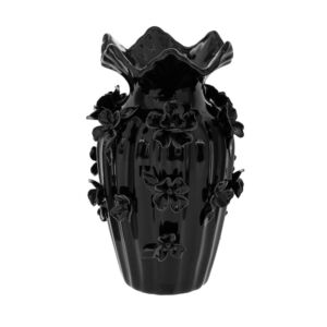 ΜΑΥΡΟ ΚΕΡΑΜΙΚΟ ΒΑΖΟ ΜΕ ΑΝΑΓΛΥΦΑ ΛΟΥΛΟΥΔΙΑ 16Χ26ΕΚ