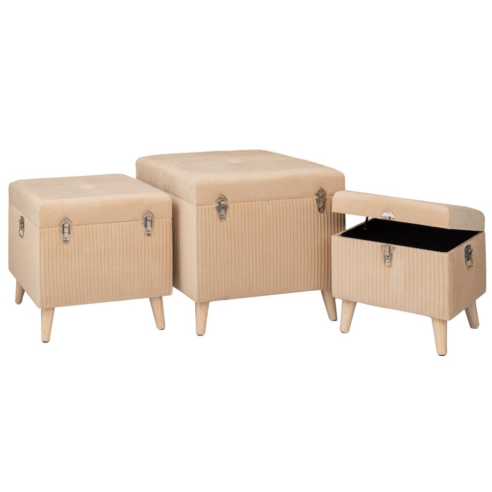 91661 ΣΕΤ 3 ΣΚΑΜΠΟ-ΜΠΑΟΥΛΟ ΚΡΕΜ ΠΛΙΣΕ ΜΕ ΞΥΛΙΝΑ ΠΟΔΙΑ AND ΑΣΗΜΙ ΛΕΠΤΟΜΕΡΕΙΕΣ 60Χ60Χ56ΕΚ 50Χ50Χ36ΕΚ 40Χ40Χ