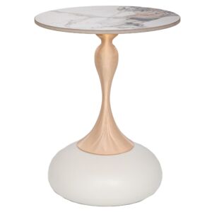 ΚΡΕΜ ΜΕΤΑΛΛΙΚΟ ΤΡΑΠΕΖΑΚΙ ΜΕ ΧΡΥΣΗ ΒΑΣΗ ΚΑΙ ΛΕΥΚΗ ΚΕΡΑΜΙΚΗ ΕΠΙΦΑΝΕΙΑ Φ42Χ52ΕΚ