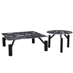 ΣΕΤ 2 ΤΡΑΠΕΖΑΚΙΑ ΜΑΥΡΑ ΜΕΤΑΛΛΙΚΑ 90Χ90Χ35 Φ60Χ42ΕΚ ΜΕ ΜΑΥΡΗ ΜΑΜΑΡΙΝΗ ΕΠΙΦΑΝΕΙΑ