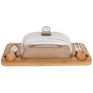 BAMBOO ΔΙΣΚΟΣ ΣΕΡΒΙΡΙΣΜΑΤΟΣ ΤΥΡΙΩΝ ΜΕ ΓΥΑΛΙΝΟ ΚΑΠΑΚΙ AND ΕΞΑΡΤΗΜΑΤΑ 29Χ15Χ11ΕΚ