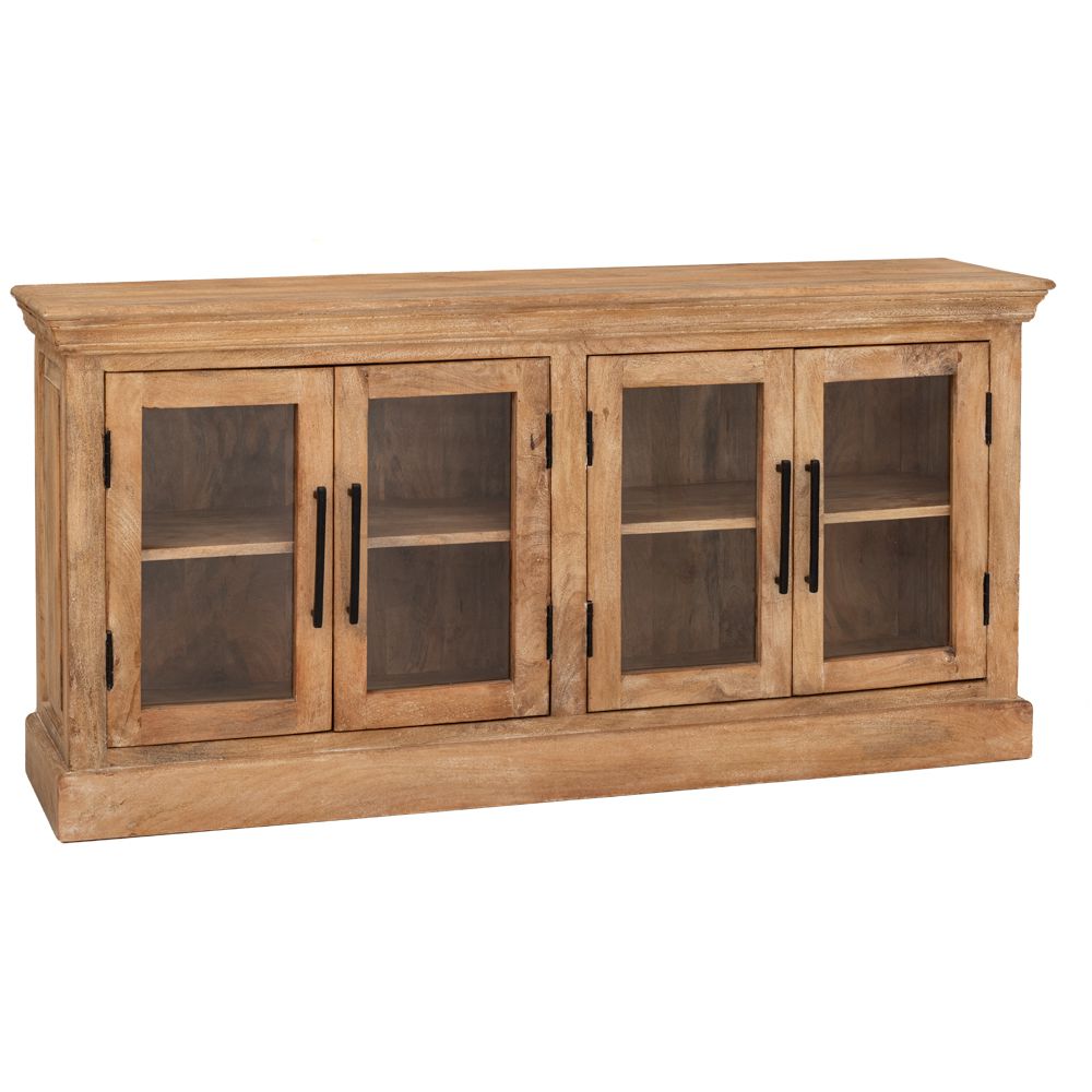 92079 ΞΥΛΙΝΟΣ ΜΠΟΥΦΕΣ ΣΕ ΦΥΣΙΚΟ ΧΡΩΜΑ ΑΠΌ ΞΥΛΟ MANGO 147X36X70CM ΜΕ 4 ΝΤΟΥΛΑΠΙΑ