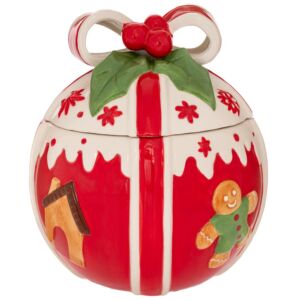 ΚΟΚΚΙΝΗ ΛΕΥΚΗ ΣΤΡΟΓΓΥΛΗ ΚΕΡΑΜΙΚΗ ΜΠΙΣΚΟΤΙΕΡΑ ΜΕ GINGERBREAD 19Χ19Χ23ΕΚ